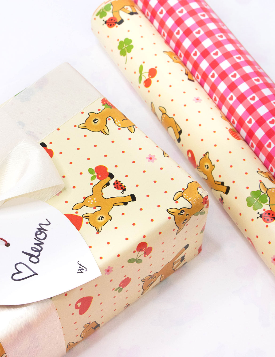 Oh Deer and Red Gingham Hearts Gift Wrap - 2 pack