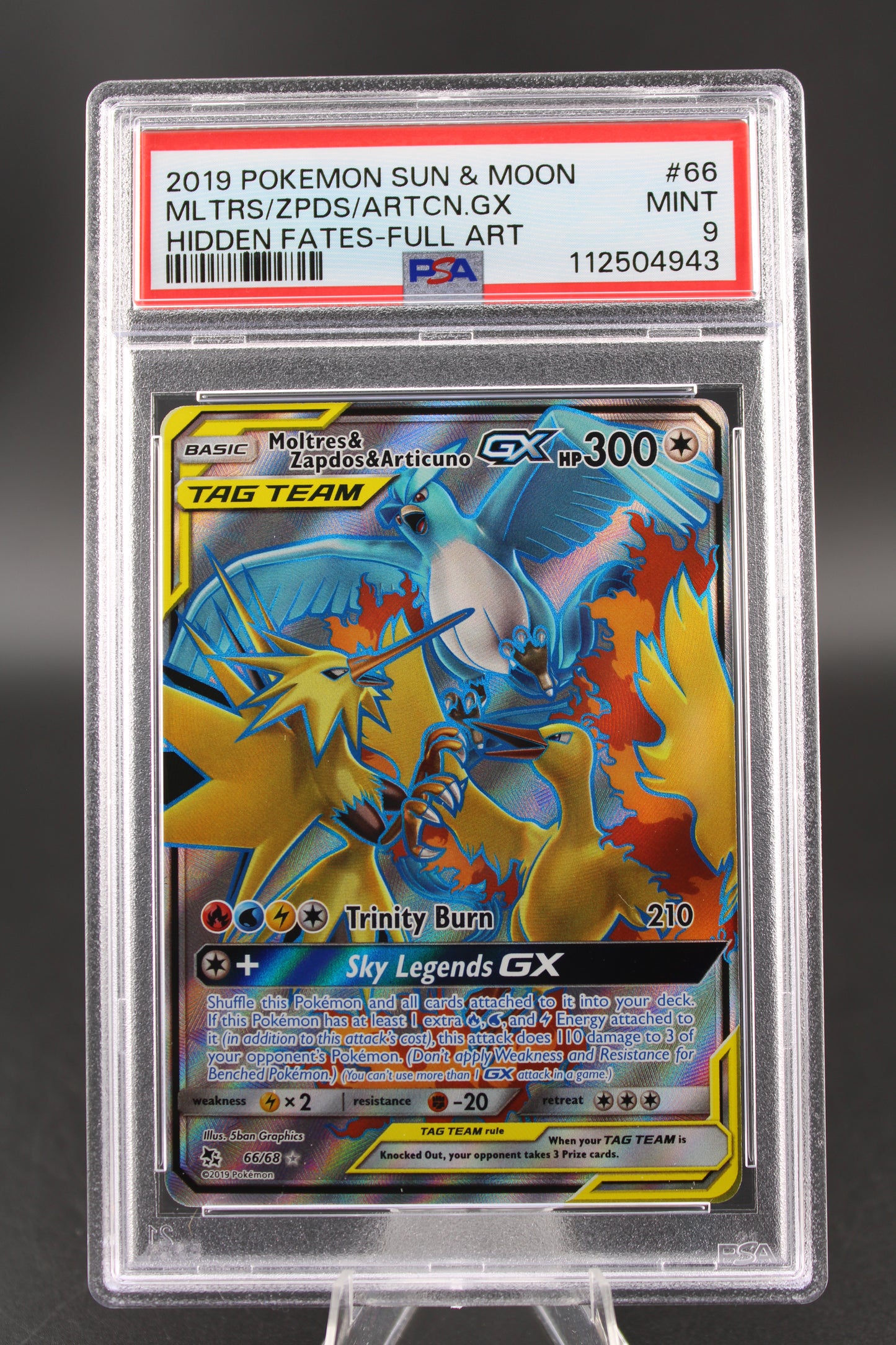PSA 9 Moltres, Zapdos, Articuno GX Full Art - Hidden Fates