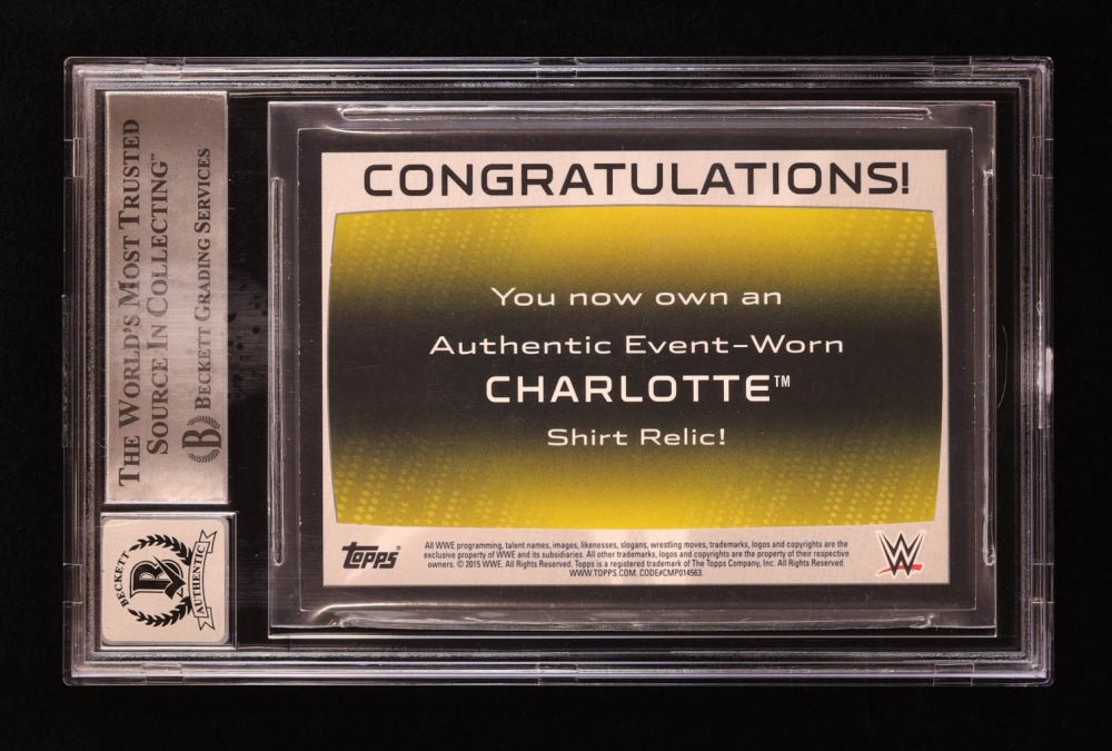 Charlotte Flair Signed 2015 Topps WWE Road to WrestleMania Swatch Relics #NNO (BGS | Auto 10)