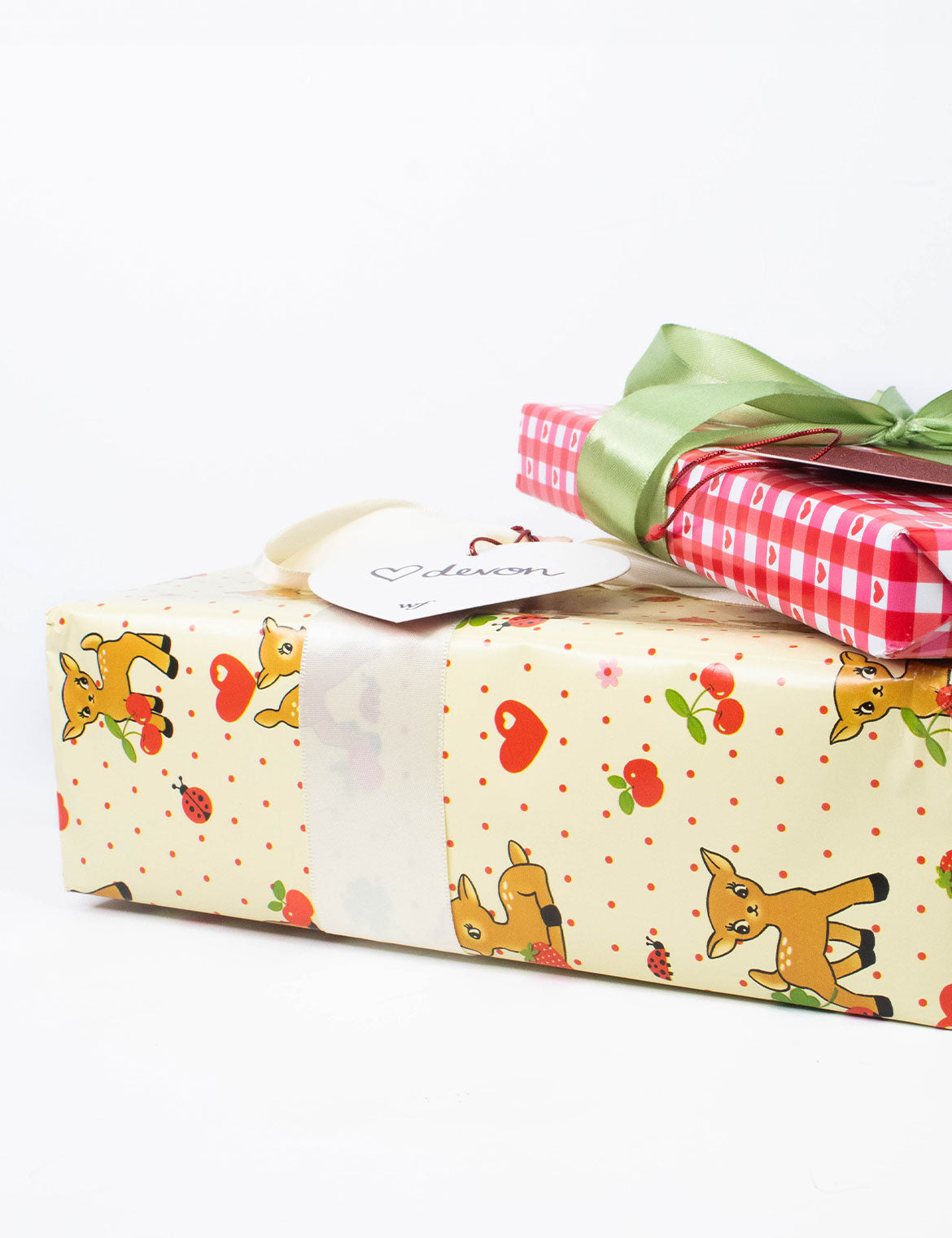 Oh Deer and Red Gingham Hearts Gift Wrap - 2 pack
