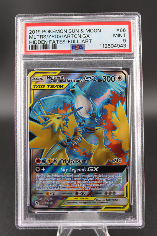 PSA 9 Moltres, Zapdos, Articuno GX Full Art - Hidden Fates