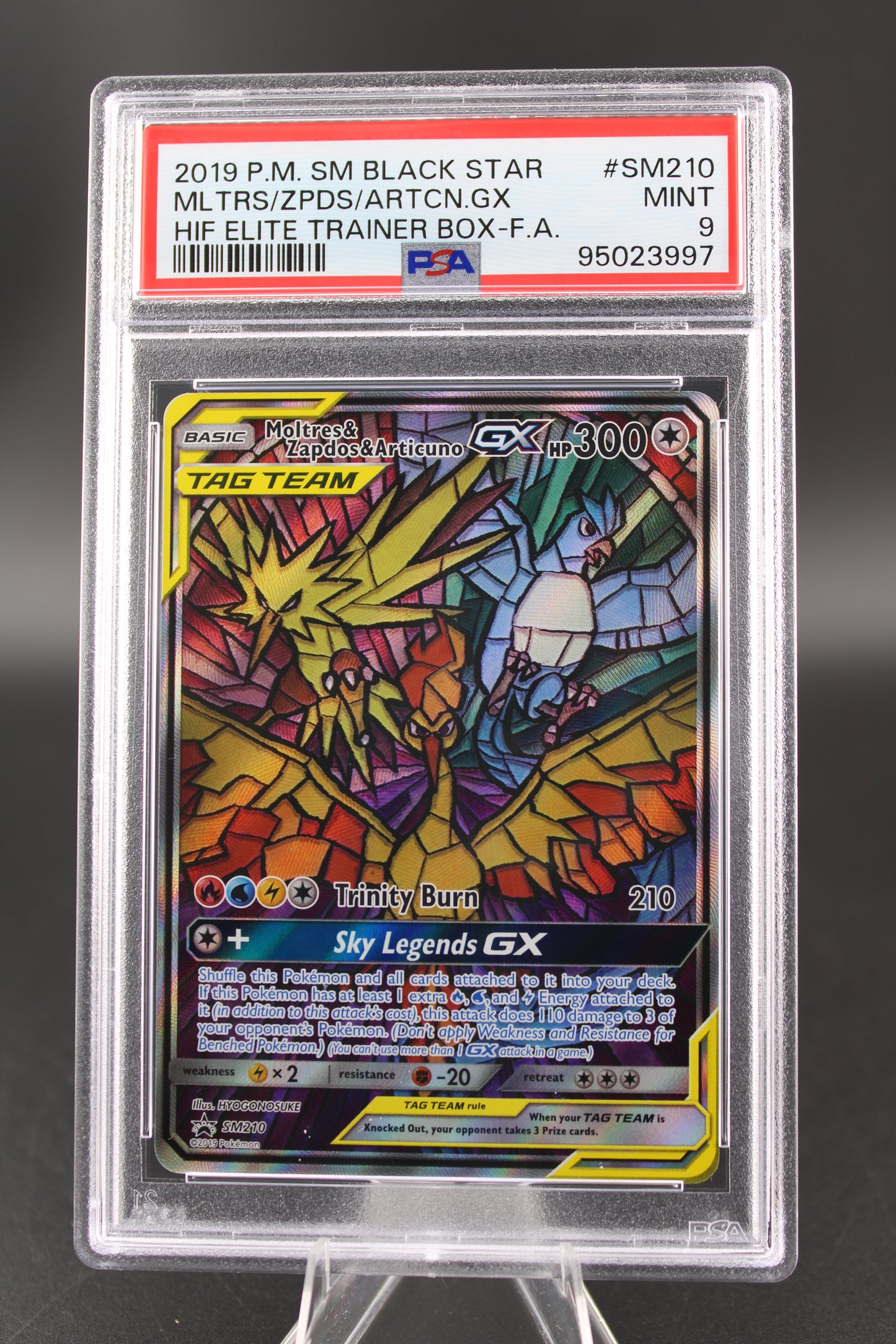 PSA 9 Moltres, Zapdos, Articuno GX Stained Glass - Hidden Fates Promo