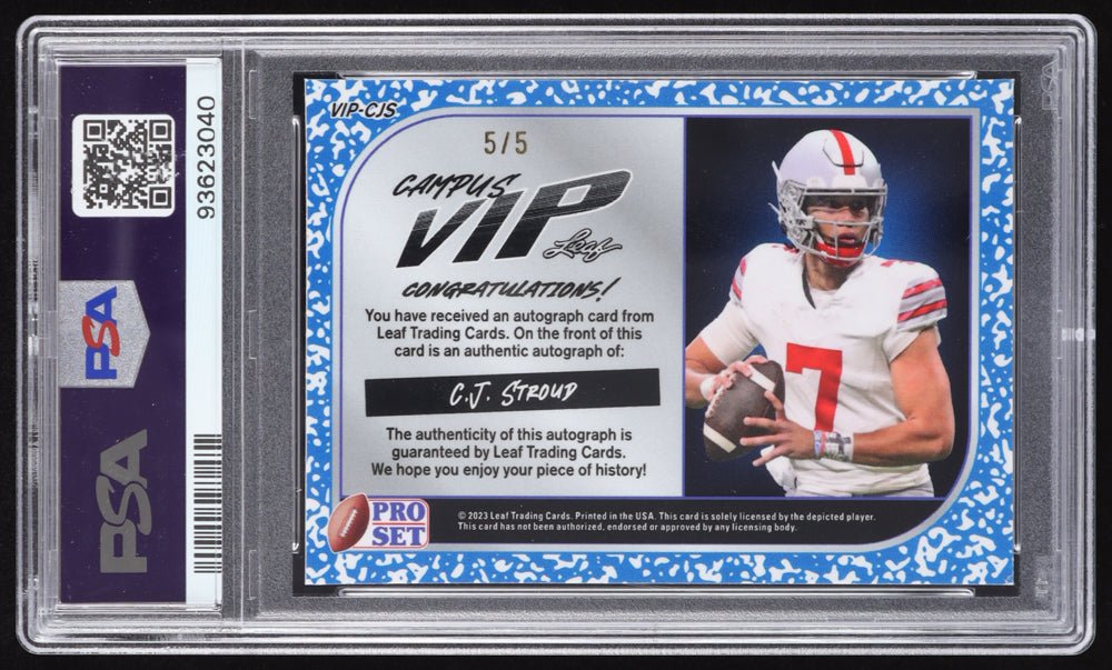 CJ Stroud 2023 Pro Set Metal Campus VIP Autographs Crystal Pink #VIPCJS RC #5/5 (PSA 9) Rookie Card | Serially Numbered #5 / 5