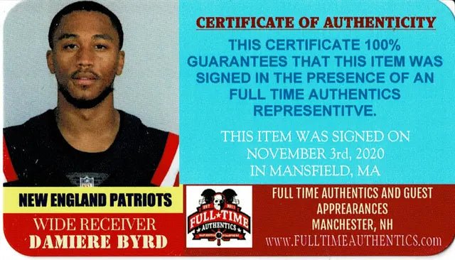 Damiere Byrd New England Patriots Autographed 8x10 Photo Full Time coa