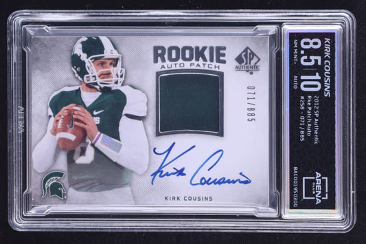 Kirk Cousins Signed 2012 SP Authentic #258 Jersey Autograph #071/885 RC (Arena Club 8.5) Autograph Graded 10 | Rookie Card | Serially Numbered #071 / 885