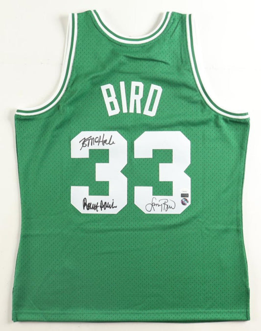 Larry Bird, Kevin McHale & Robert Parrish Signed Celtics Jersey (JSA, New England Picture & Bird) Boston Celtics