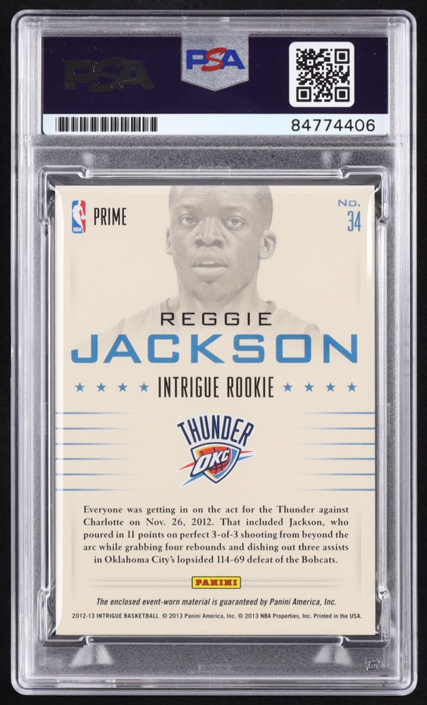 Reggie Jackson Signed 2012-13 Panini Intrigue Rookie Memorabilia Prime #34 RC #10/10 (PSA | Autograph Graded PSA 10) Rookie Card / Serially Numbered #10 / 10