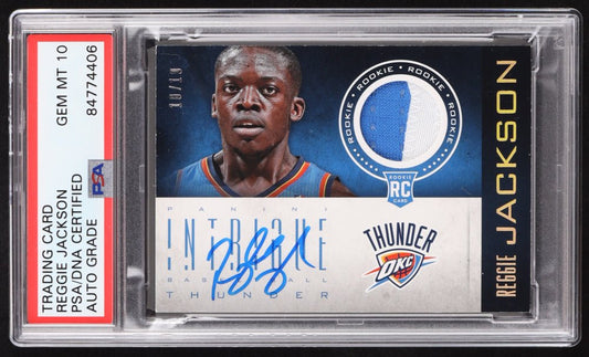 Reggie Jackson Signed 2012-13 Panini Intrigue Rookie Memorabilia Prime #34 RC #10/10 (PSA | Autograph Graded PSA 10) Rookie Card / Serially Numbered #10 / 10