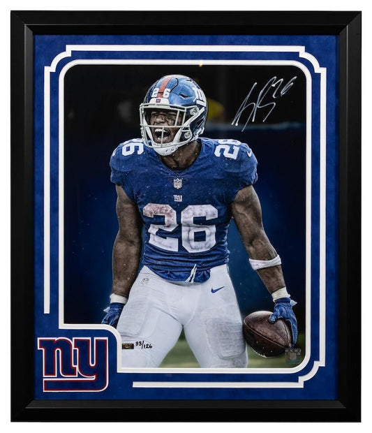 Saquon Barkley Signed Giants LE Custom Framed Photo 20" by 24"(Panini) Limited Edition of 126